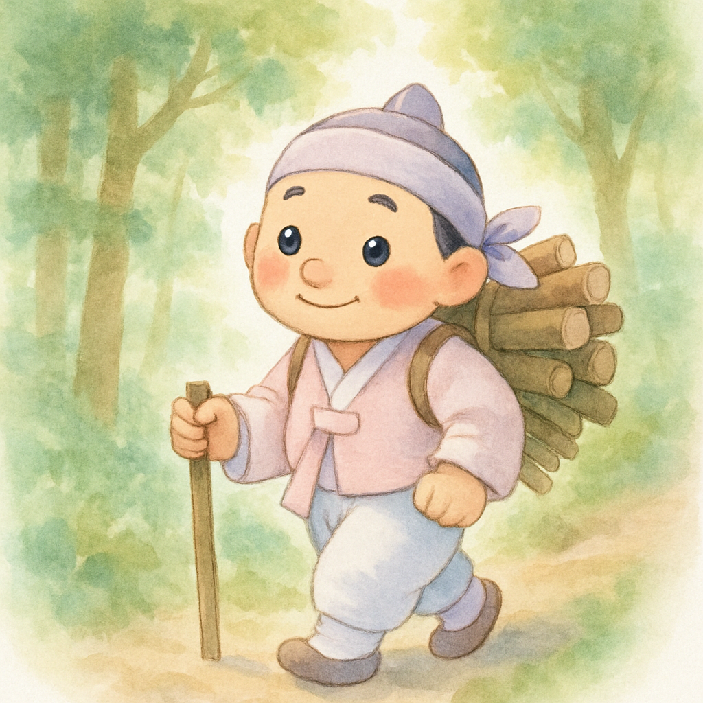 깊은 산속에서 나무를 하고 있는 나무꾼 아저씨